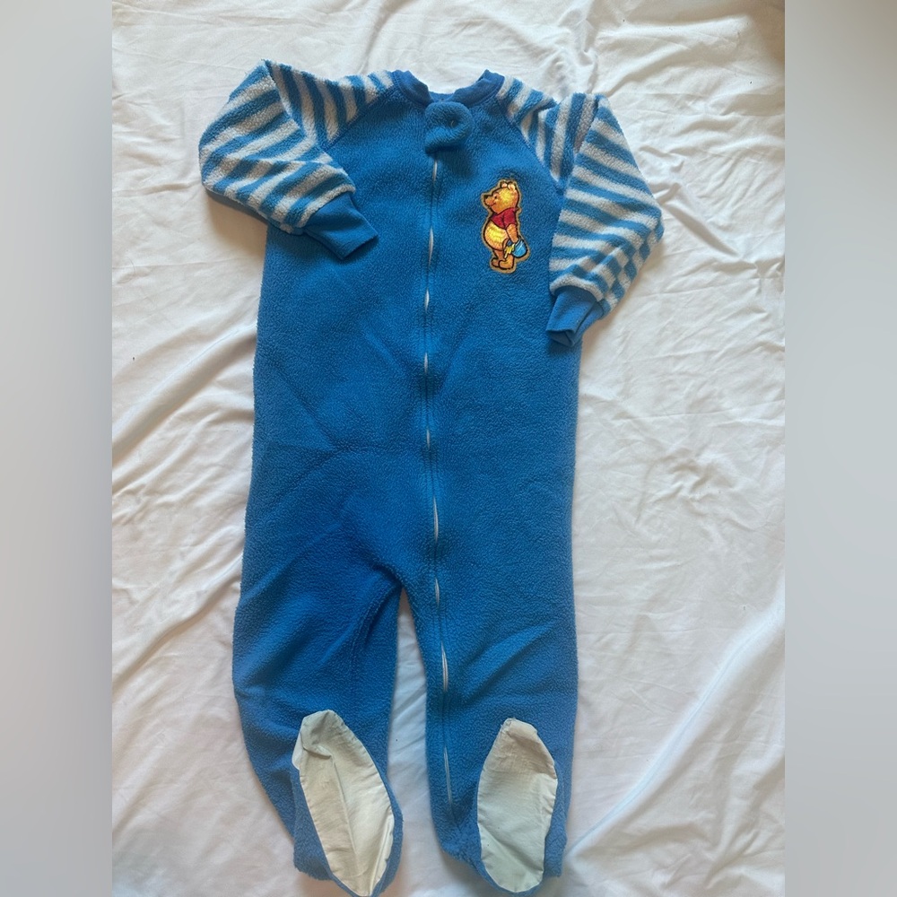 Vintage Disney Blue Winnie the Pooh Fleece Footed One-Piece